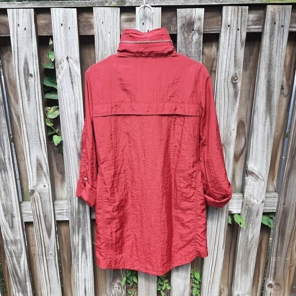 G.E.T. Red Hooded Trench Coat Lightweight Zip Up Jacket Toll-Tab Sleeve - Picture 11 of 16